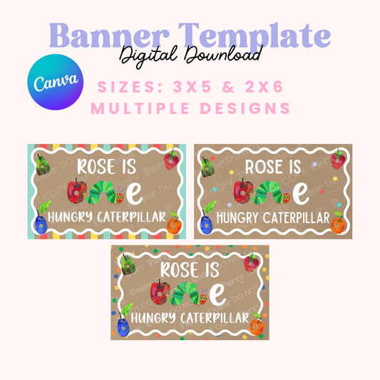 One Hungry Caterpillar Birthday Banner Template | Editable Canva Party Decor (Digital Download)