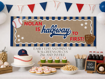 Baseball Halfway to One Banner Template | Editable Canva Boy Party Decor (Digital Download)