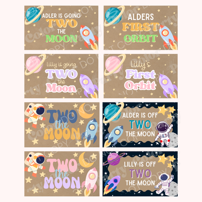 Space Birthday Banner Template, Going Two The Moon, First Orbit Birthday | Editable Canva Party Decor (Digital Download)