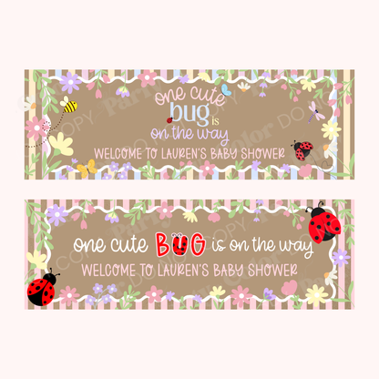 One Cute Bug Baby Shower Banner Template | Editable Canva Party Decor (Digital Download)