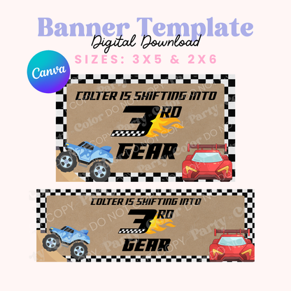 Monster Truck Birthday Banner Template | Racing Party Decor (Digital Download)