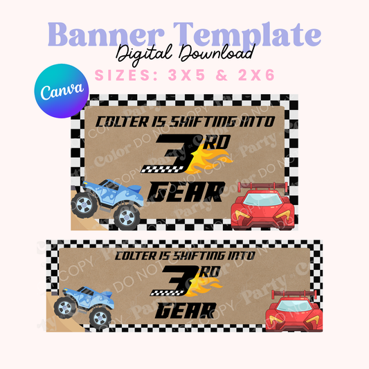 Monster Truck Birthday Banner Template | Racing Party Decor (Digital Download)