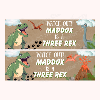 Dinosaur Birthday Banner Template | Three Rex Canva Design (Digital Download)