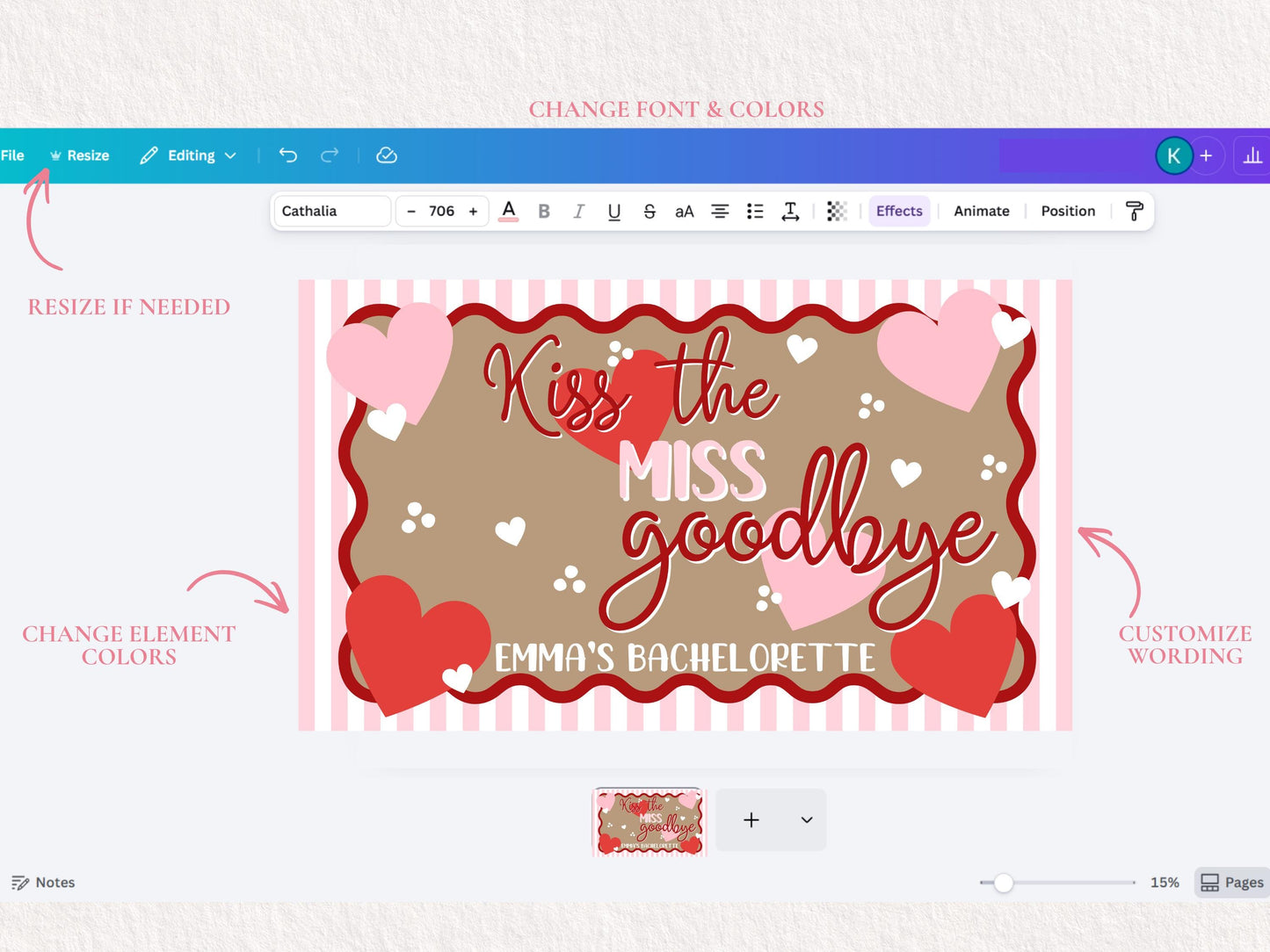 Kiss the Miss Goodbye Bachelorette Banner Template (Digital Download)