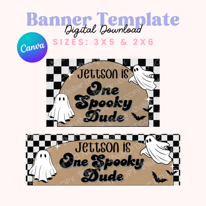 One Spooky Dude First Birthday Banner Template | Halloween Party Decor (Digital Download)