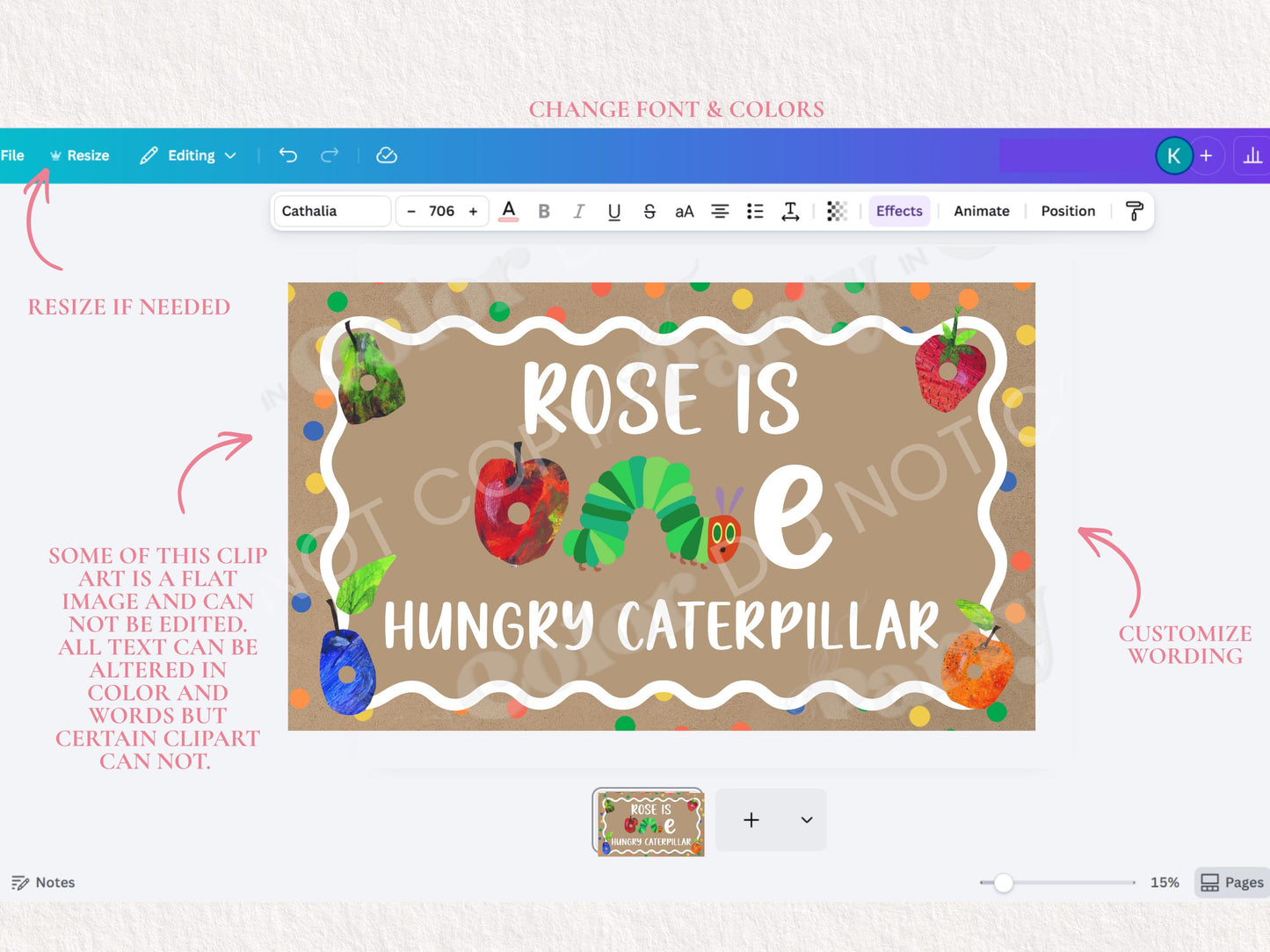 One Hungry Caterpillar Birthday Banner Template | Editable Canva Party Decor (Digital Download)