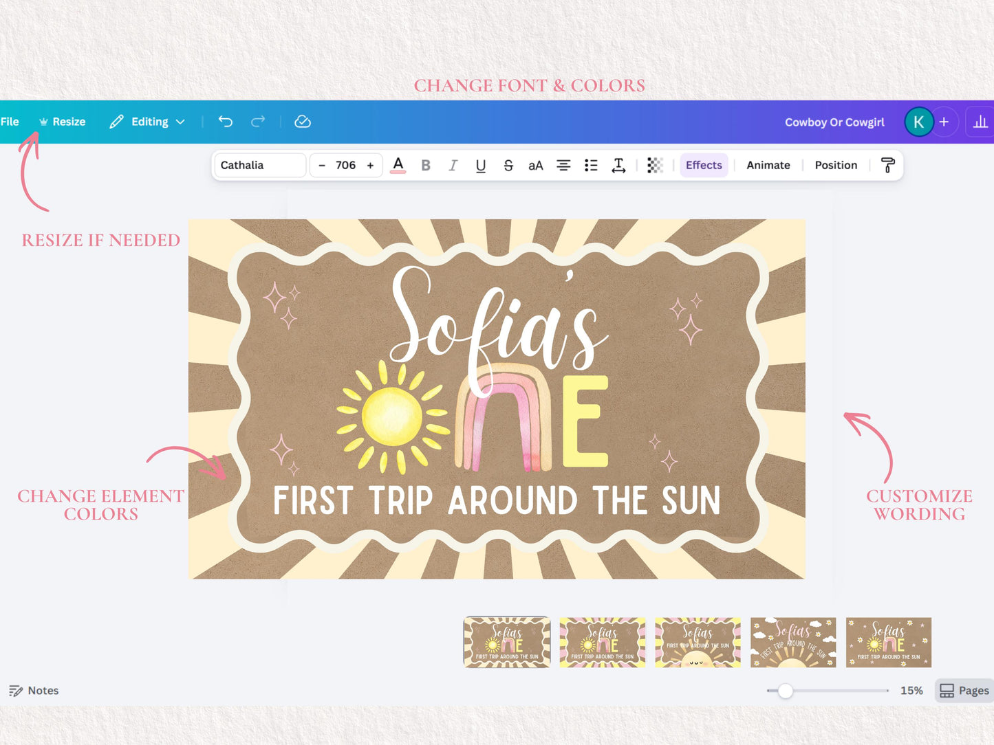 First Trip Around Sun Banner Template | First Birthday Party Decor (Digital Download)