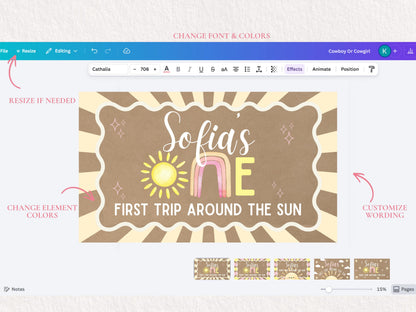First Trip Around Sun Banner Template | First Birthday Party Decor (Digital Download)