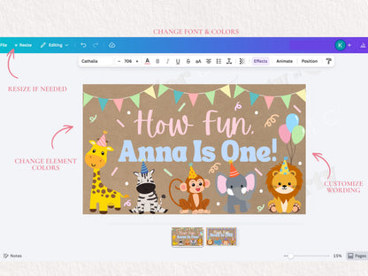 How Fun We Are One – Birthday Banner Template | Editable Canva Party Backdrop (Digital Download)