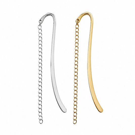 Standard Charm Bookmark Base with Chain | Gold or Silver Metal Bookmark for Charms