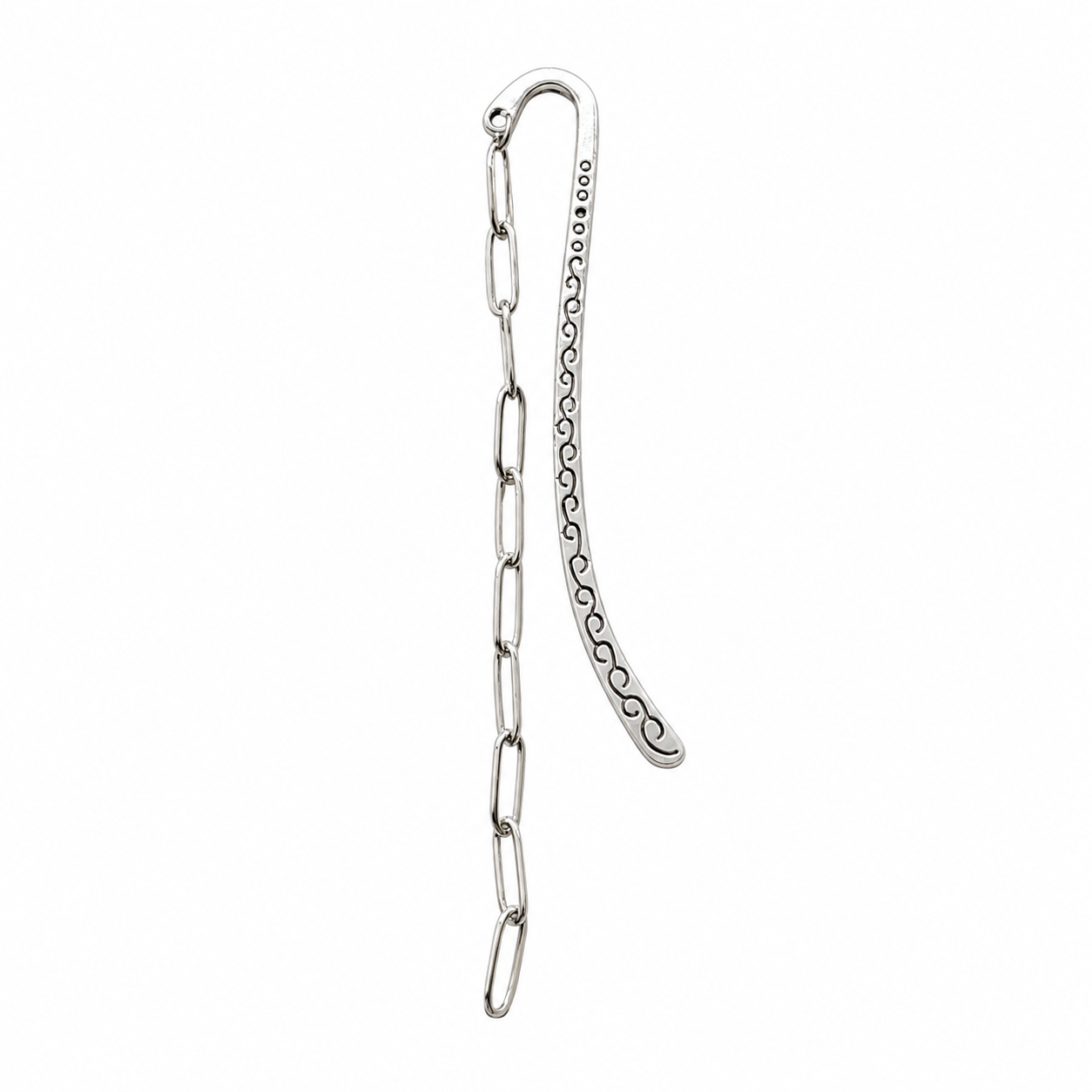 Paperclip Chain Detailed Silver Hook Charm Bookmark | Silver Metal Bookmark for Charms