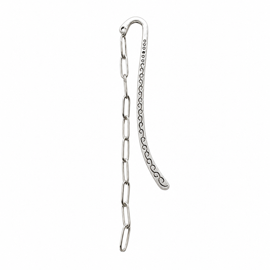 Paperclip Chain Detailed Silver Hook Charm Bookmark | Silver Metal Bookmark for Charms