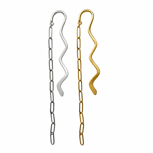 Paperclip Chain Wavy Hook Charm Bookmark | Gold or Silver Metal Bookmark for Charms