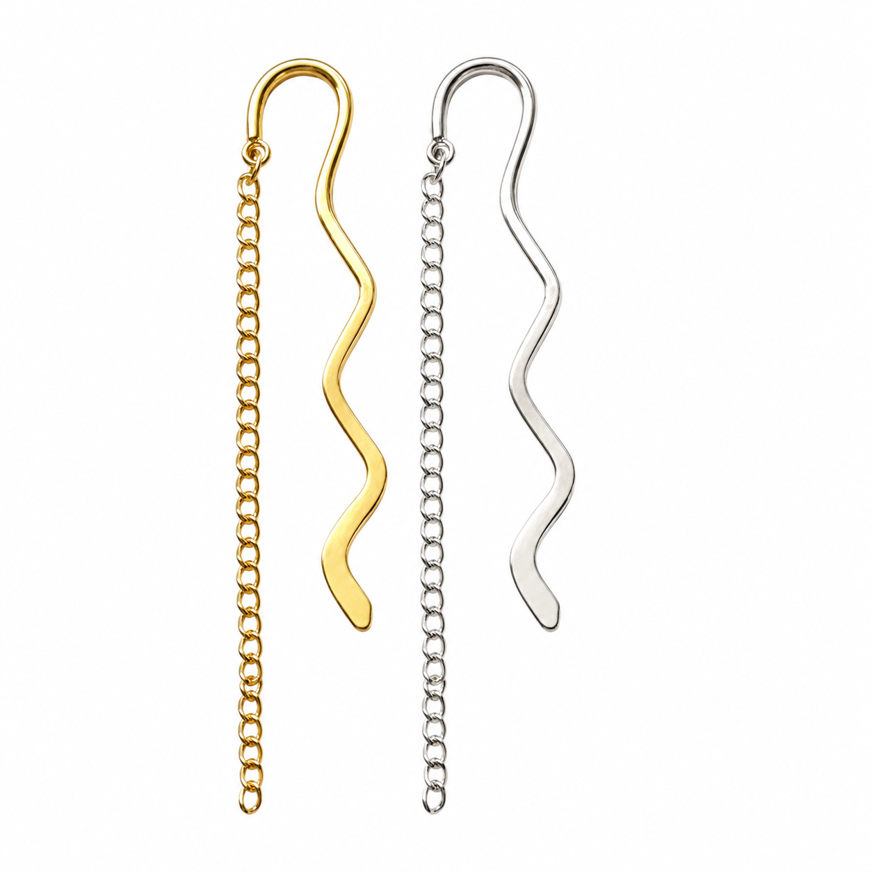 Simple Chain Wavy Hook Charm Bookmark | Gold or Silver Metal Bookmark for Charms