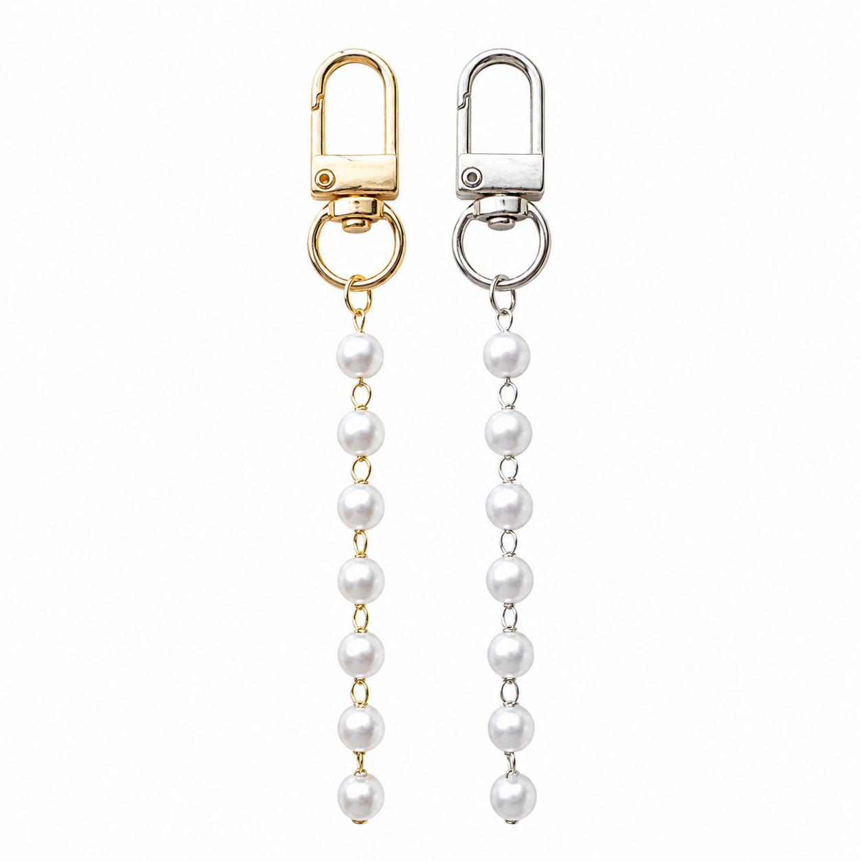 Pearl Charm Chain with Swivel Clasp | Gold or Silver Bag, Keychain & Kindle Charm Connector