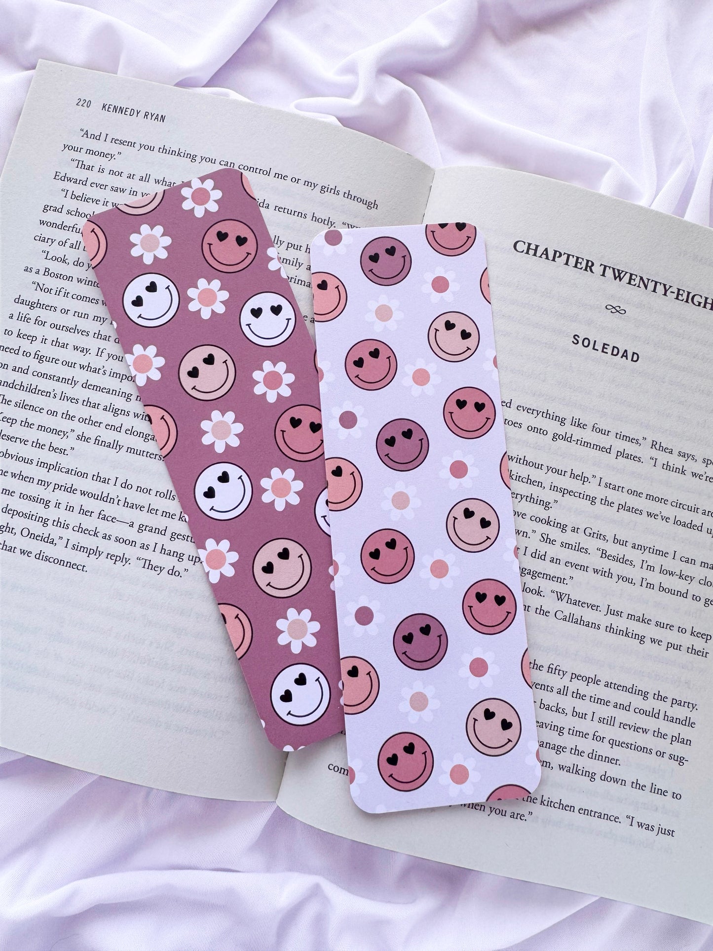 Dusty Mauve Happy Face Bookmarks