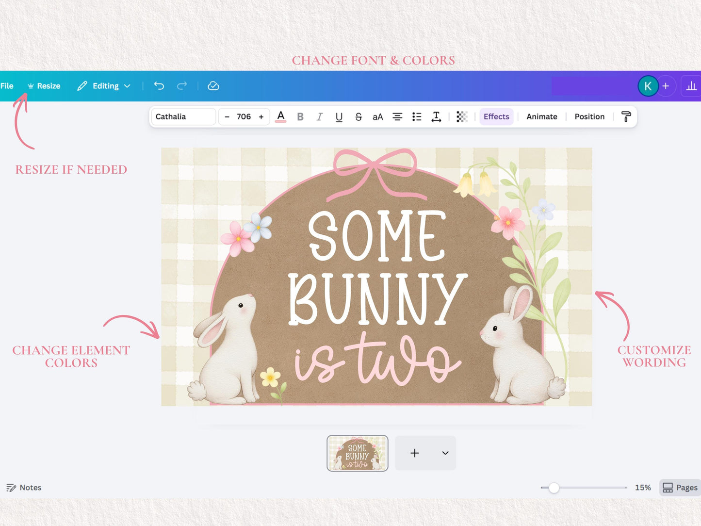 Some Bunny Birthday Banner Template | Editable Canva Party Decor (Digital Download)