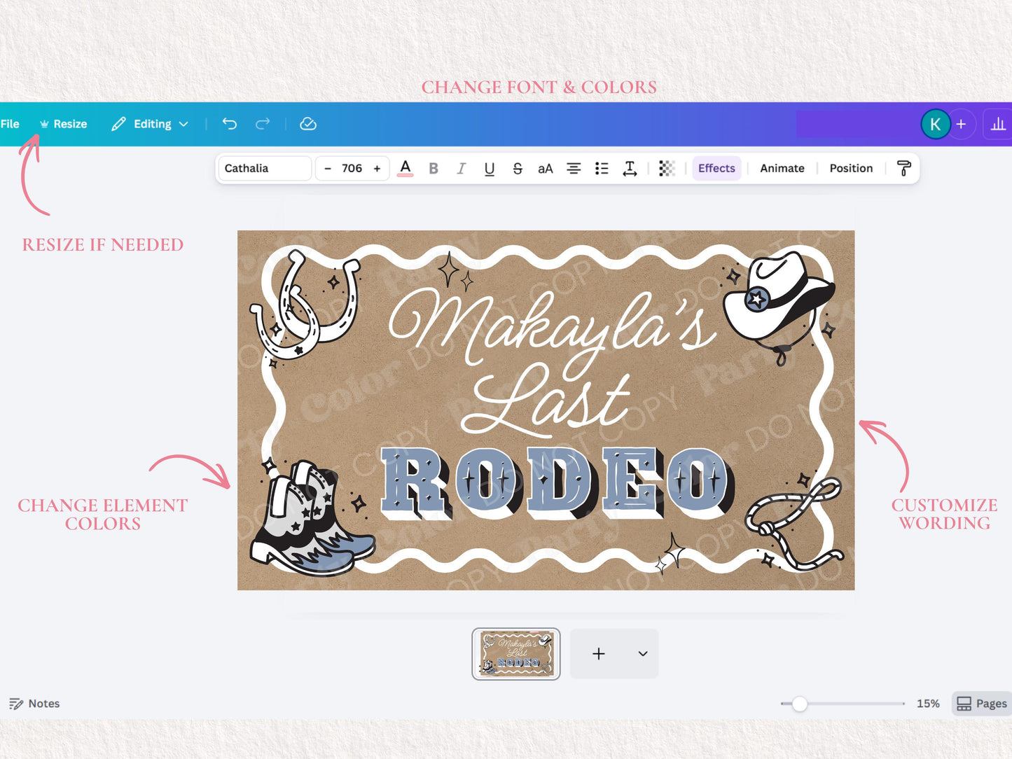 Last Rodeo Bachelorette Banner Template | Western Bridal Shower Party Decor (Digital Download)