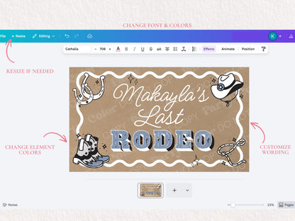 Last Rodeo Bachelorette Banner Template | Western Bridal Shower Party Decor (Digital Download)