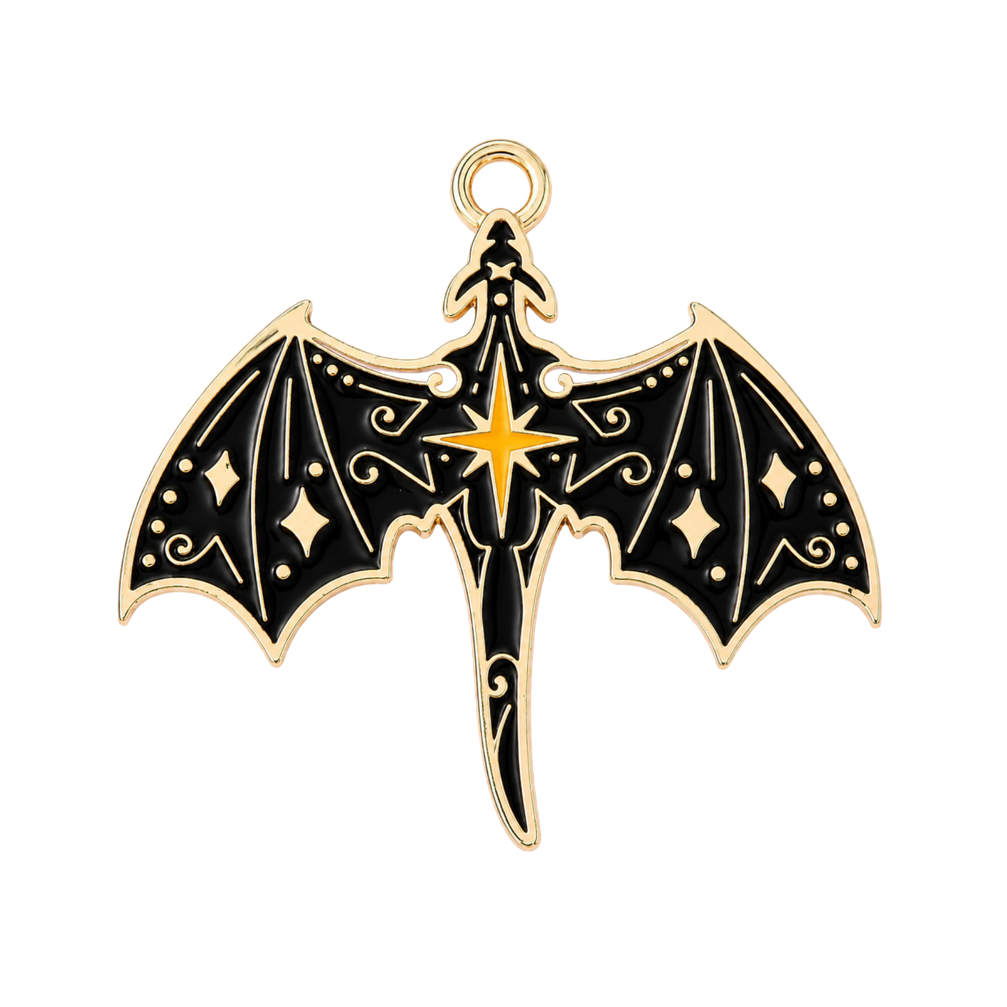 Celestial Dragon Charm | Black & Gold Enamel Charm
