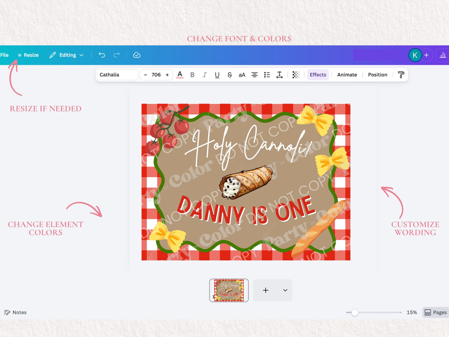 Holy Cannoli Birthday Banner Template | Italian Pasta Party Decor 3x4 & 2x6 (Digital Download)