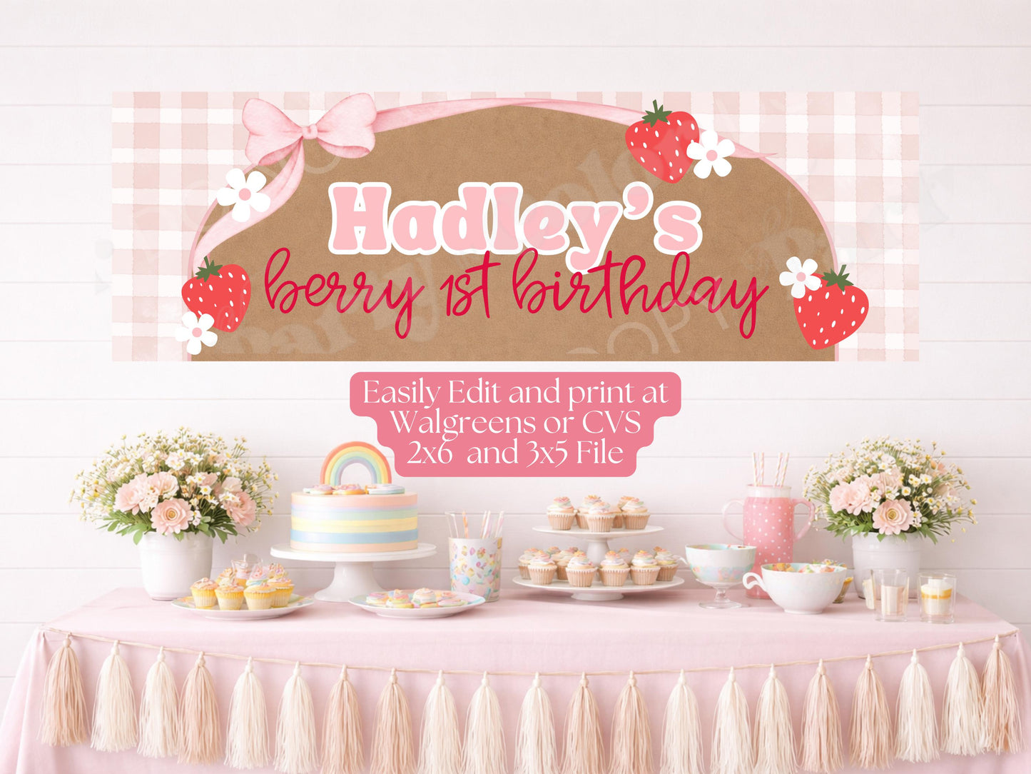 Berry First Birthday Banner Template | Editable Canva Party Decor (Digital Download)