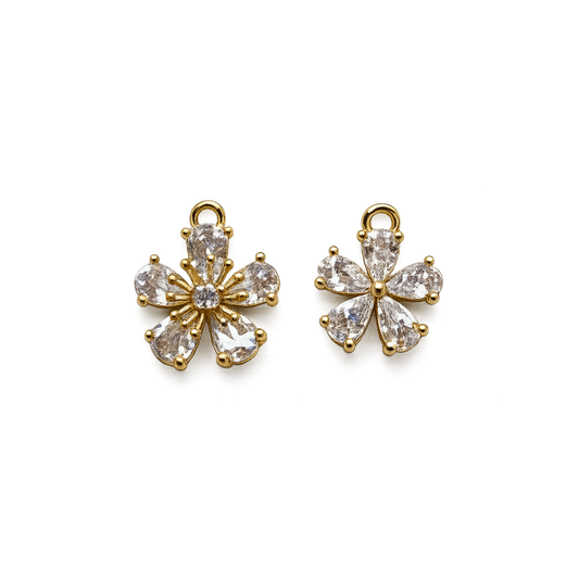 Crystal Flower Charm | Gold Rhinestone Flower Charm | Floral Charm Bar