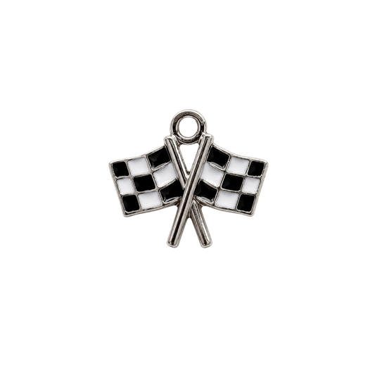 Checkered Racing Flags Charm | Black & White Racing Flag Charm | Motorsports Charm