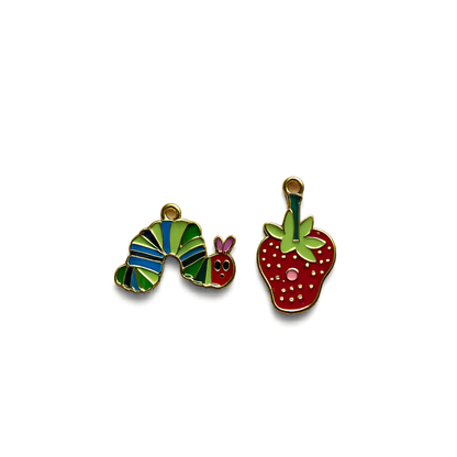 Strawberry & Caterpillar Enamel Charms | Cute Garden & Nature Charms for Bookmarks, Keychains & DIY Accessories