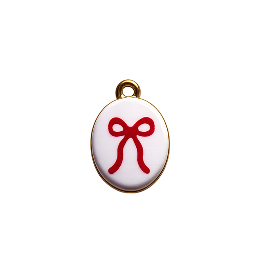 Red Bow Cameo Charm | Gold Coquette Bow Charm | Vintage Charm Bar