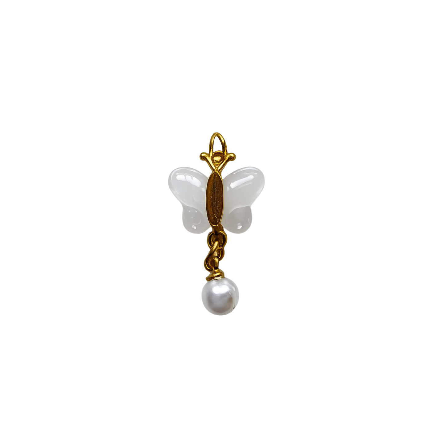 Butterfly Pearl Dangle Charm | White Butterfly with Pearl Drop Accent