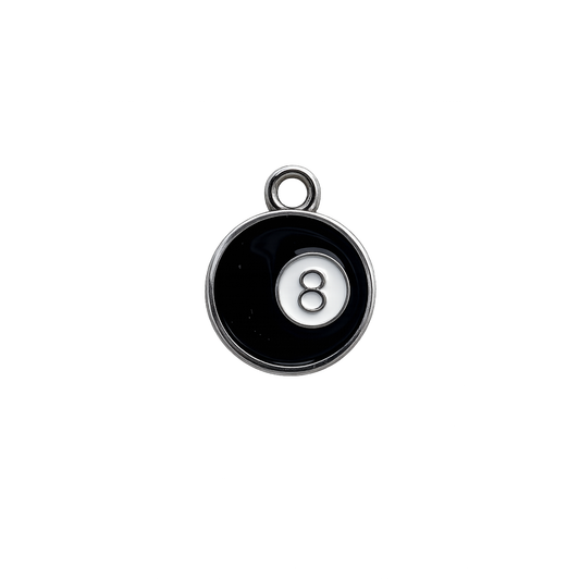 8 Ball Pool Charm | Billiards Lucky Eight Ball Charm | Silver Enamel