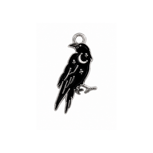 Celestial Raven Charm | Black Enamel Moon & Stars Bird Charm