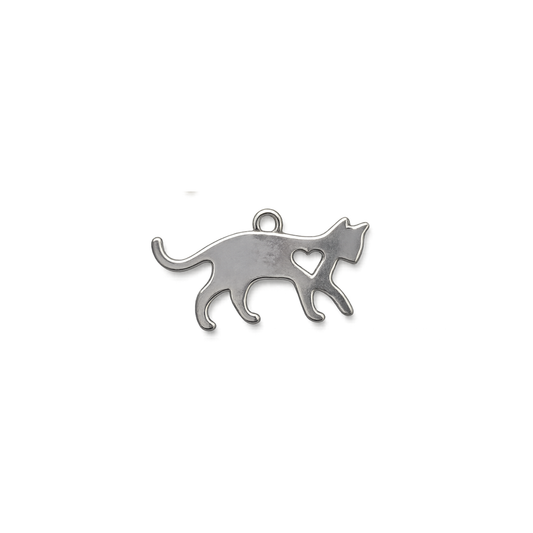 Silver Cat Heart Charm | Minimalist Cat Silhouette Charm