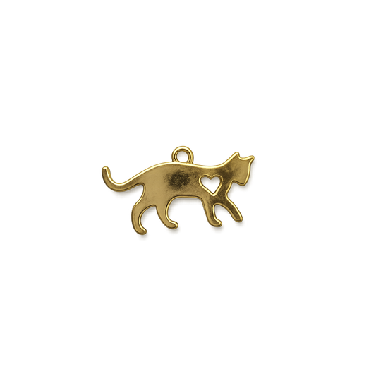 Gold Cat Heart Charm | Minimalist Cat Silhouette Charm |