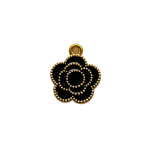 Black Flower Charm | Black & Gold Floral Charm | Vintage Charm Bar