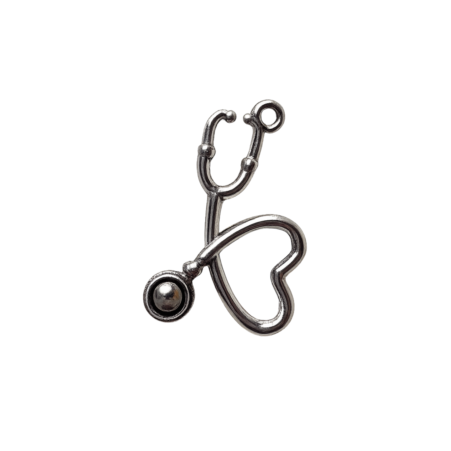Stethoscope Charm | Silver Medical Heart Charm | Healthcare Charm Bar