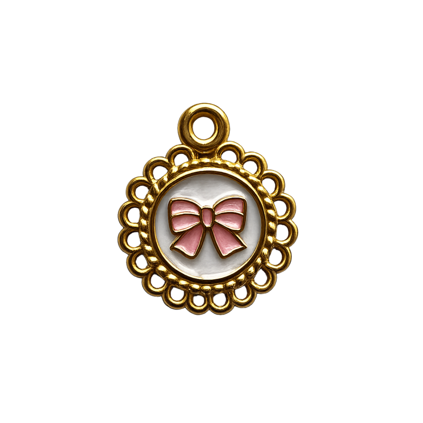 Pink Bow Cameo Charm | Gold Coquette Bow Charm | Vintage Charm Bar