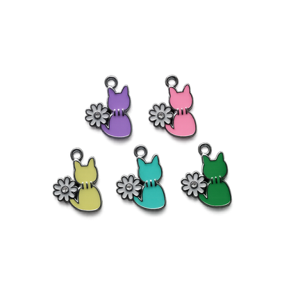Enamel Cat & Daisy Charm | Colorful Floral Cat Accent Charm