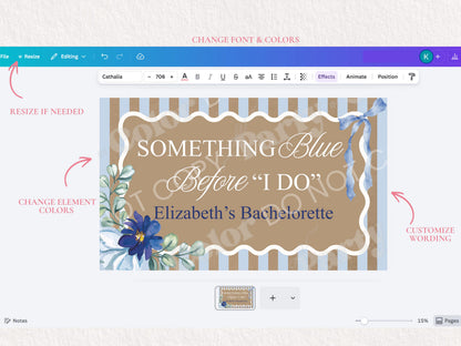 Something Blue Bachelorette Banner Template, Editable Canva Bridal Shower Decor (3x5, 2x6)