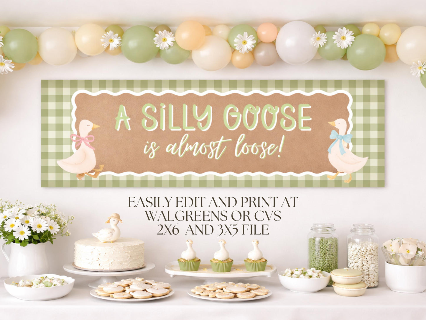 Silly Goose Banner Template | Gender Reveal Baby Shower Backdrop (Digital Download)