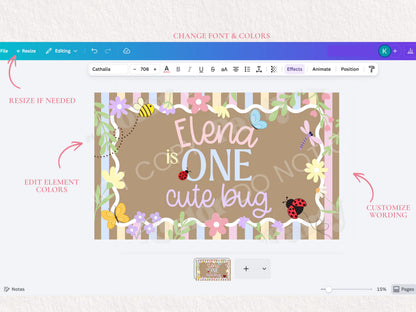 One Cute Bug First Birthday Banner Template | Editable Canva Party Decor (Digital Download)