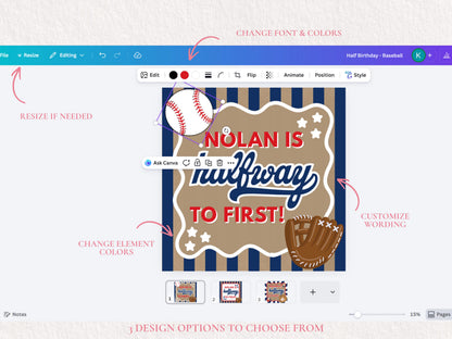 Baseball Halfway to One Banner Template | Editable Canva Boy Party Decor (Digital Download)