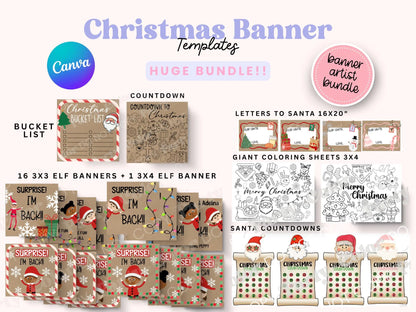 Christmas Banner Template Mega Bundle | Elf on the Shelf Banner Designs, Holiday Coloring Activities, Projector Files for Banner Artists